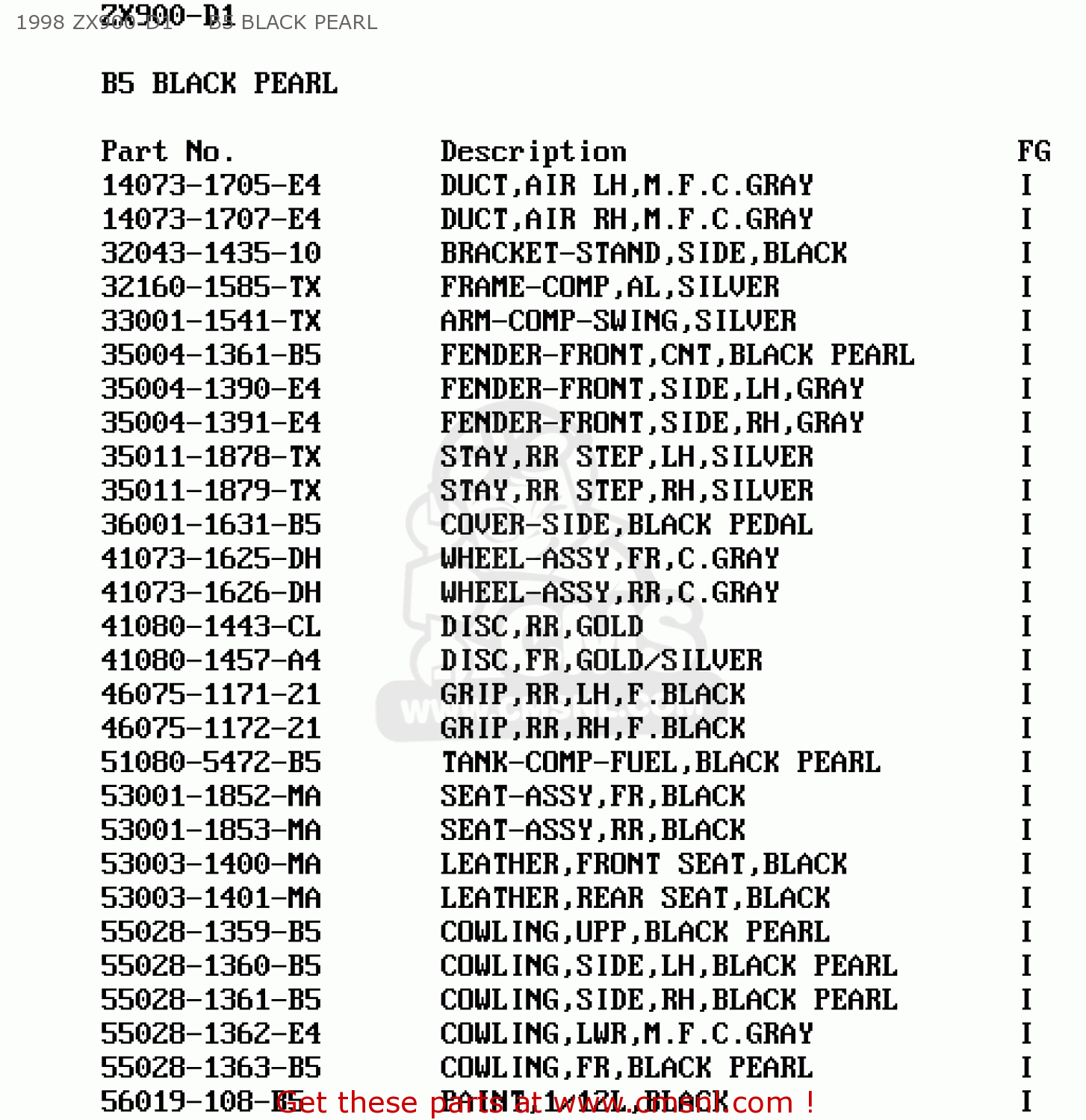 1998 ZX900-D1     B5 BLACK PEARL ZX900D1 NINJA ZX9R 1998 FG ST