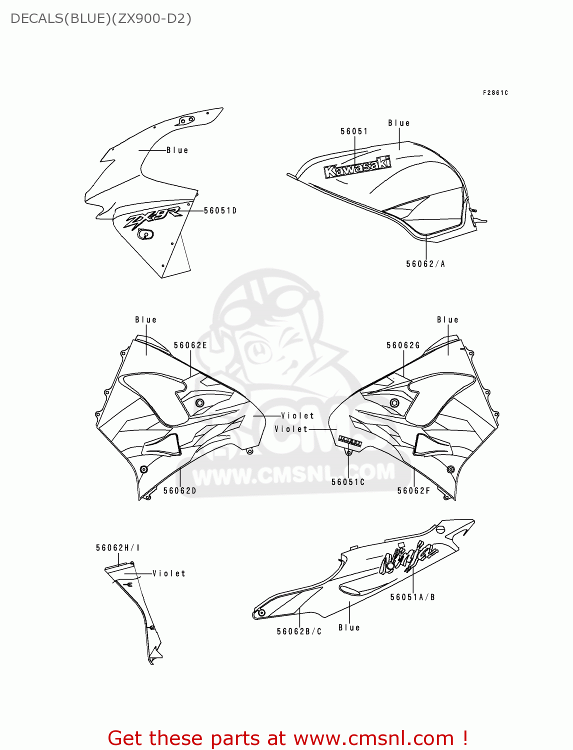 DECALS(BLUE)(ZX900-D2) ZX900D2 NINJA ZX9R 1999 FG ST