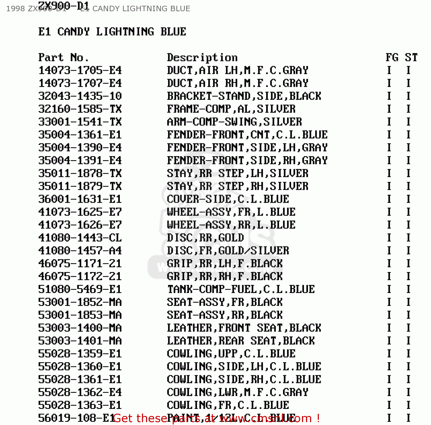1998 ZX900-D1     E1 CANDY LIGHTNING BLUE ZX900D2 NINJA ZX9R 1999 FG ST