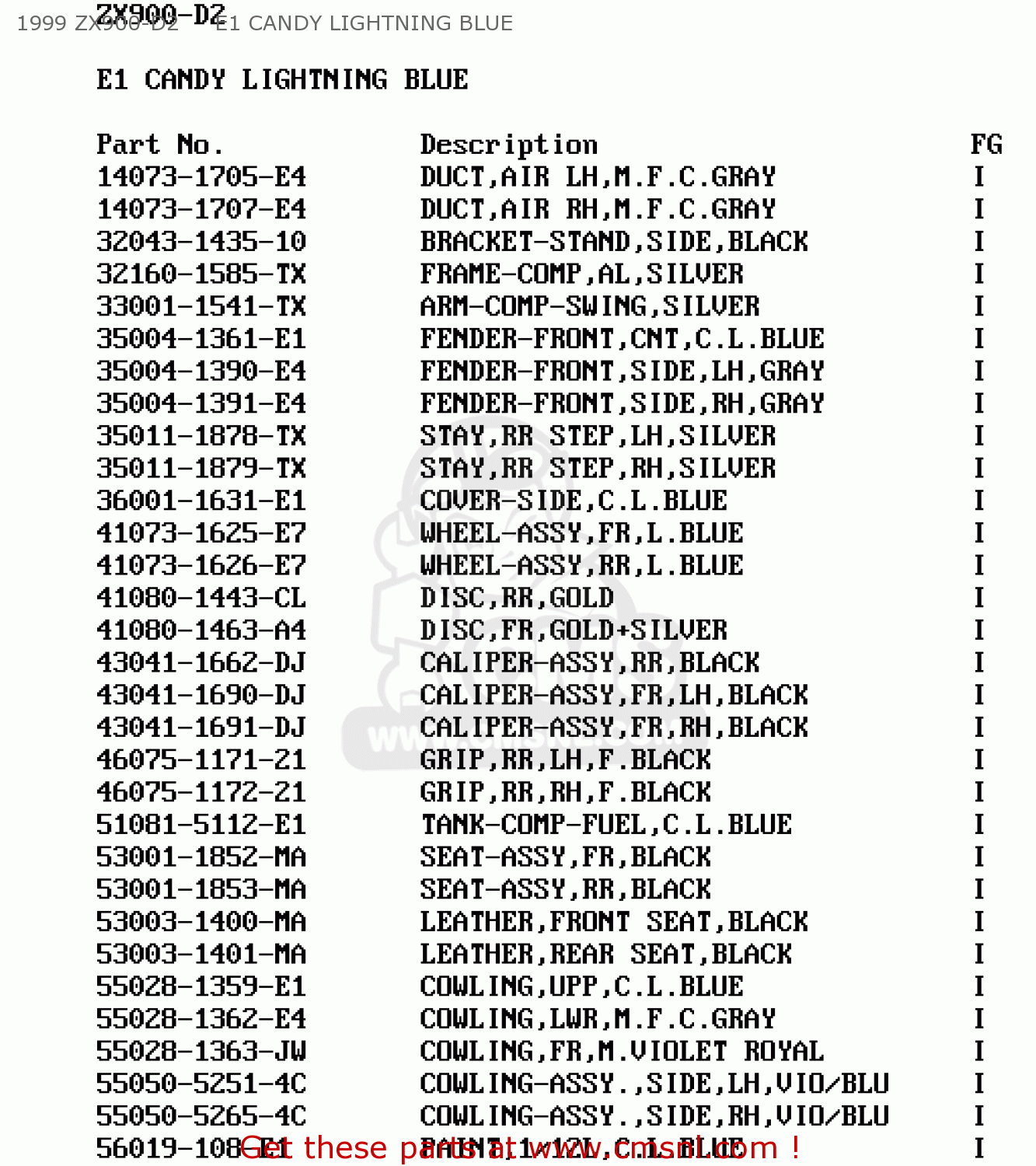1999 ZX900-D2     E1 CANDY LIGHTNING BLUE ZX900D2 NINJA ZX9R 1999 FG ST
