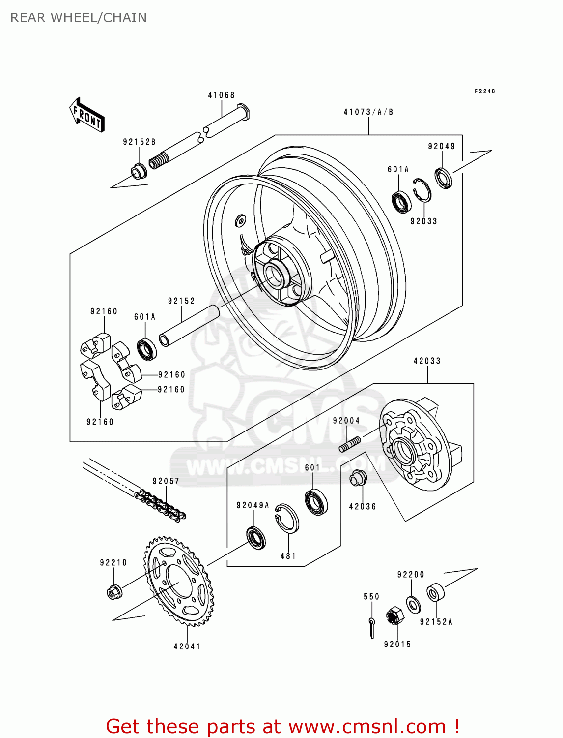 REAR WHEEL/CHAIN ZX900E1 NINJA ZX9R 2000 USA CALIFORNIA CANADA