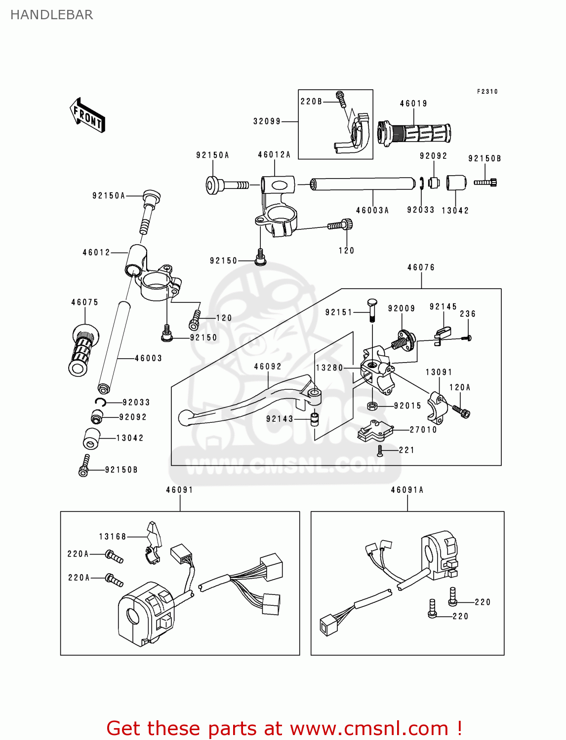 HANDLEBAR ZX900E1 NINJA ZX9R 2000 USA CALIFORNIA CANADA