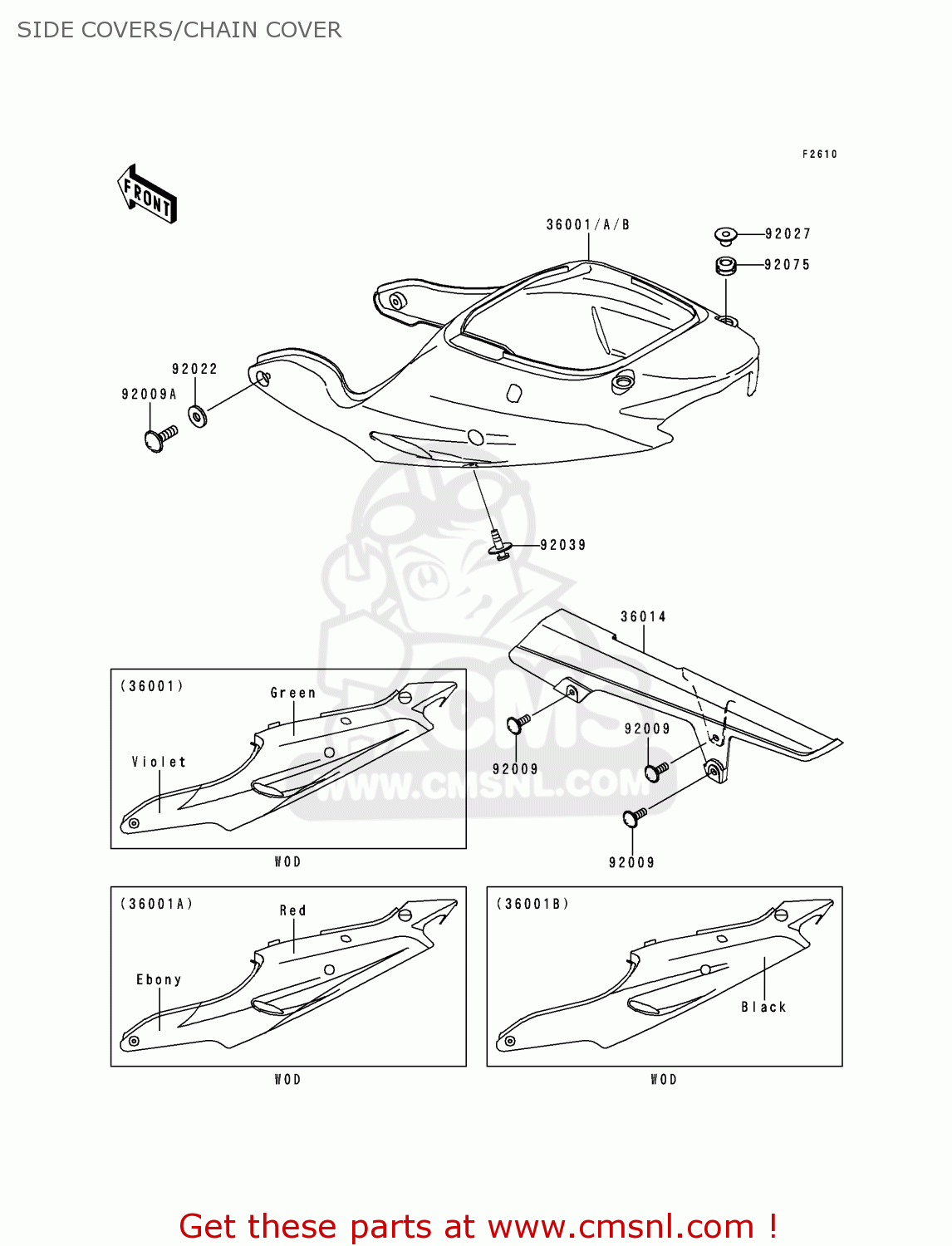 SIDE COVERS/CHAIN COVER ZX900E1 NINJA ZX9R 2000 USA CALIFORNIA CANADA