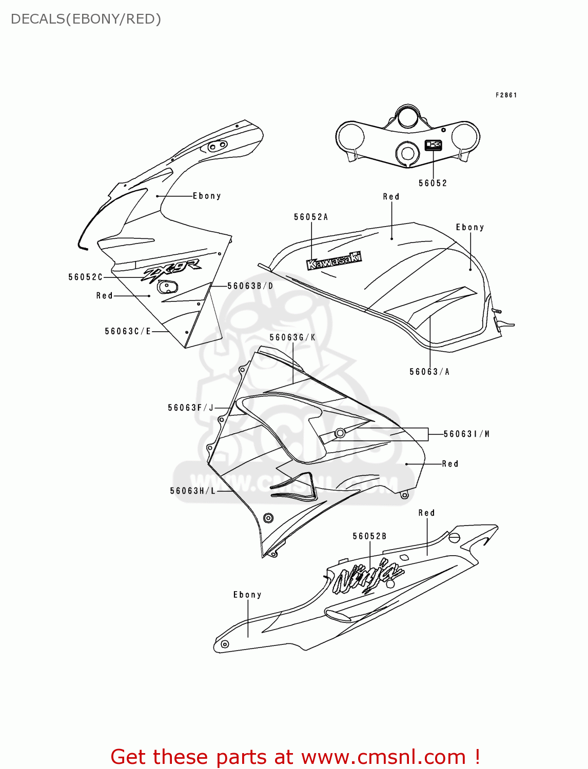 DECALS(EBONY/RED) ZX900E1 NINJA ZX9R 2000 USA CALIFORNIA CANADA