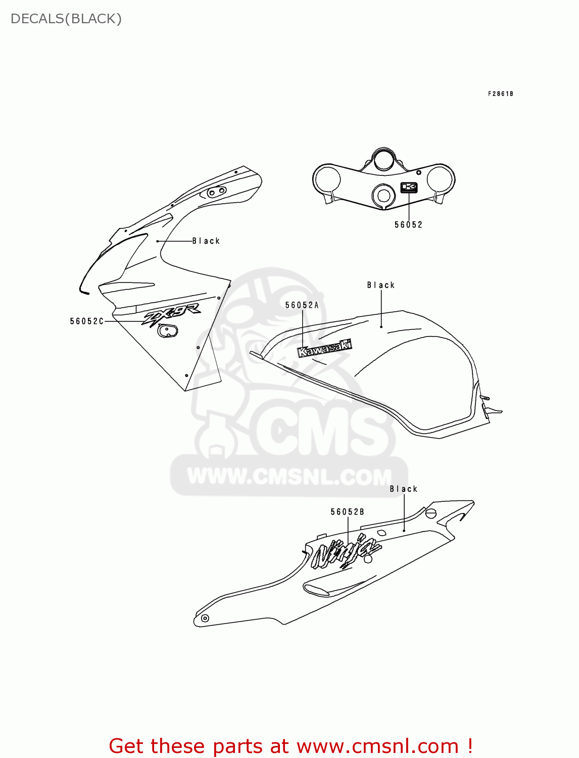 DECALS(BLACK) ZX900E1 NINJA ZX9R 2000 USA CALIFORNIA CANADA
