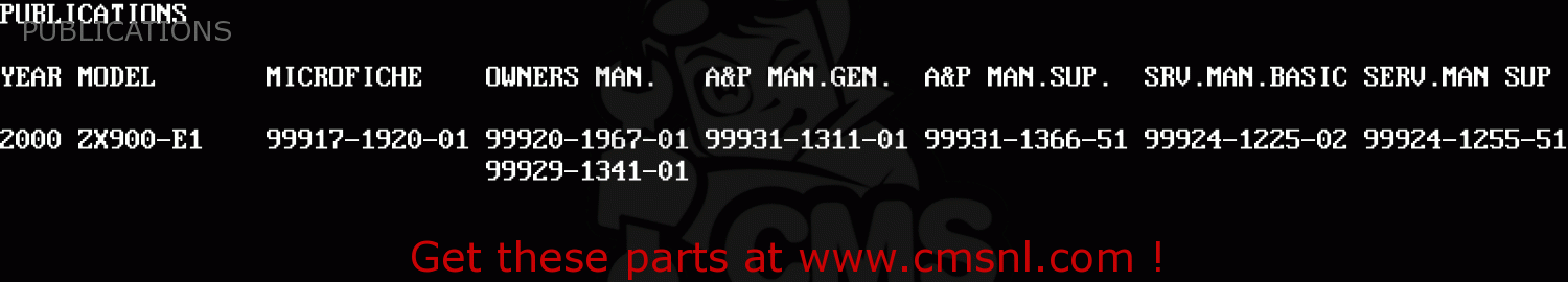 PUBLICATIONS ZX900E1 NINJA ZX9R 2000 USA CALIFORNIA CANADA