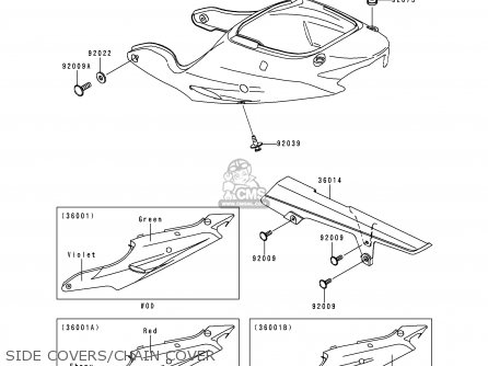 SIDE COVERS/CHAIN COVER - ZX900E1 NINJA ZX9R 2000 USA CALIFORNIA CANADA