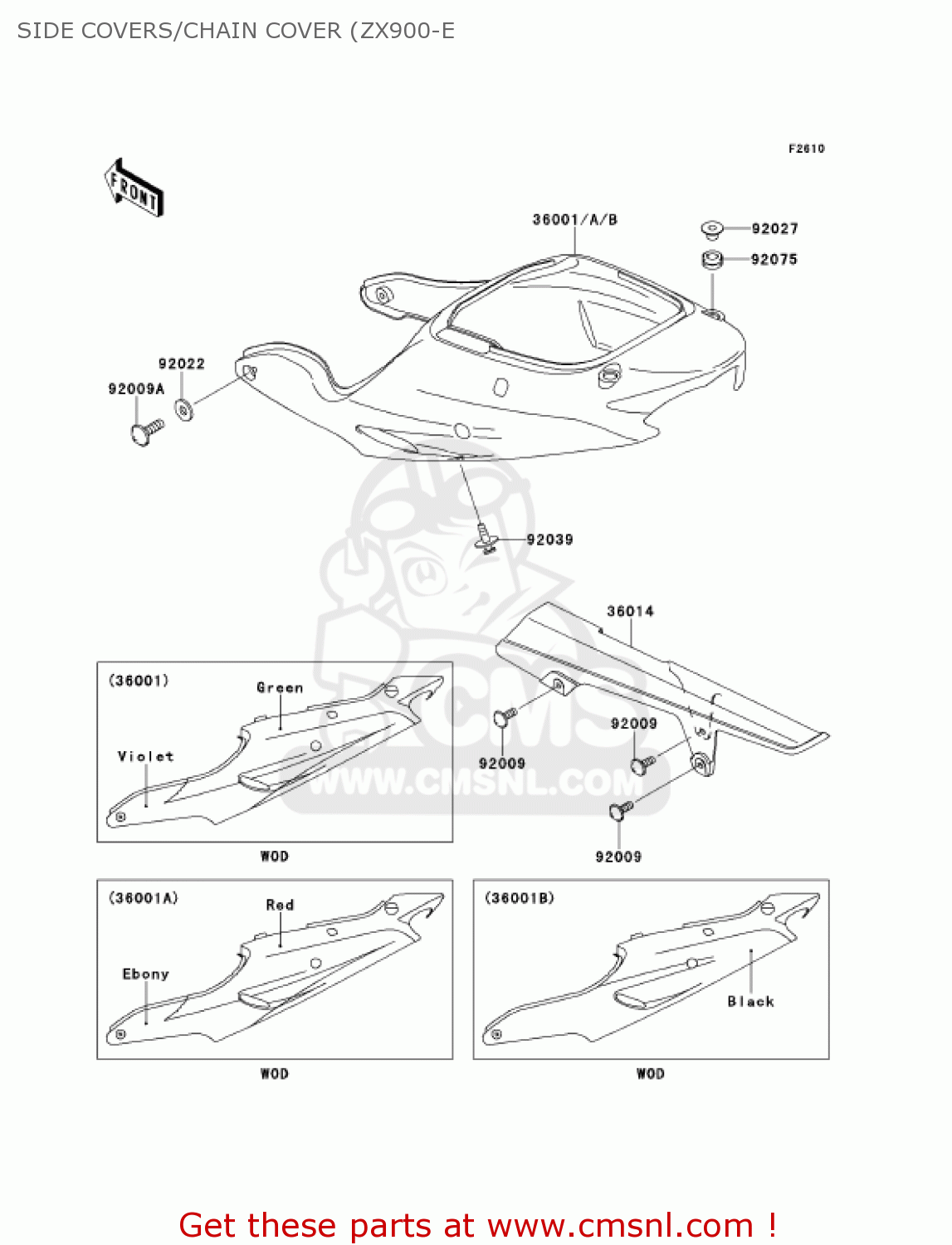 SIDE COVERS/CHAIN COVER (ZX900-E ZX900E2 NINJA ZX9R 2001 USA CALIFORNIA CANADA