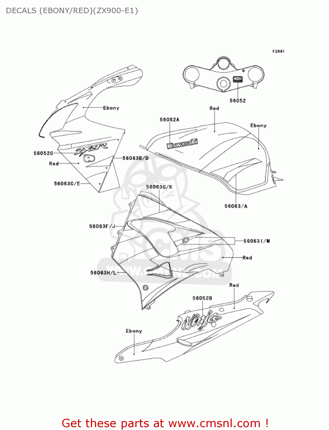 DECALS (EBONY/RED)(ZX900-E1) ZX900E2 NINJA ZX9R 2001 USA CALIFORNIA CANADA