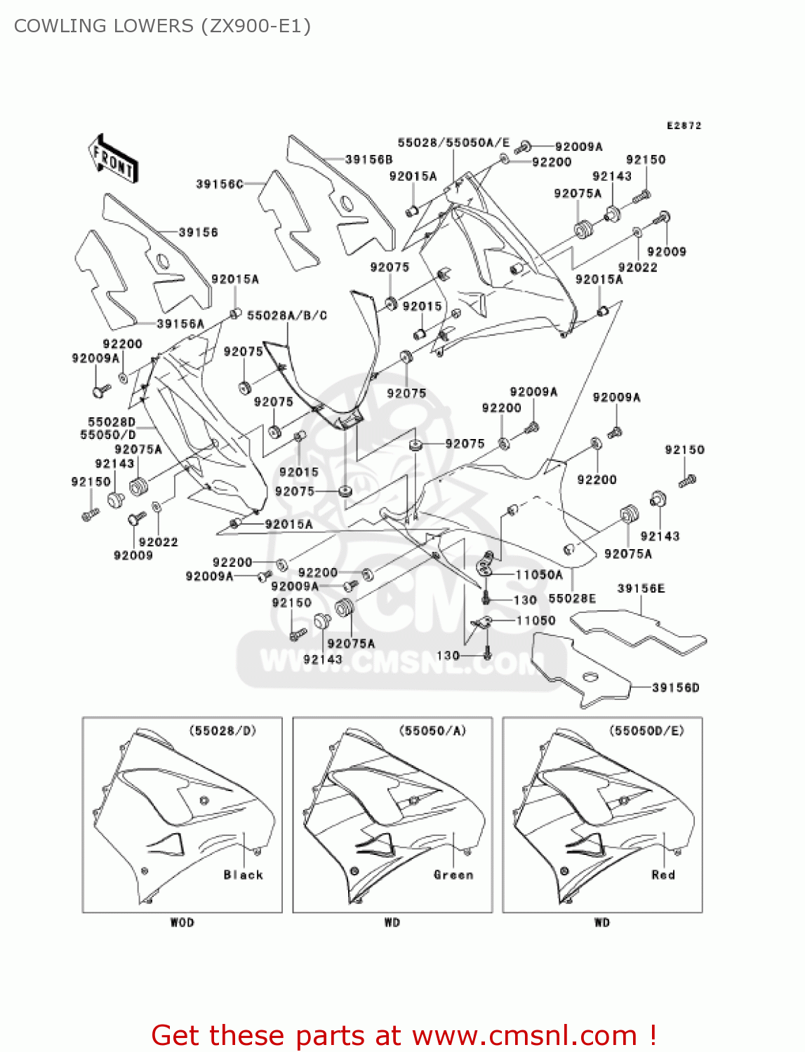 COWLING LOWERS (ZX900-E1) ZX900E2 NINJA ZX9R 2001 USA CALIFORNIA CANADA