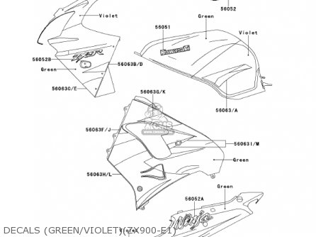 DECALS (GREEN/VIOLET)(ZX900-E1) - ZX900E2 NINJA ZX9R 2001 USA CALIFORNIA CANADA