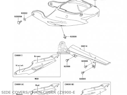 SIDE COVERS/CHAIN COVER (ZX900-E - ZX900E2 NINJA ZX9R 2001 USA CALIFORNIA CANADA
