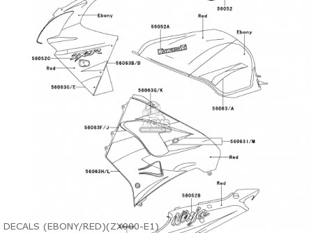 DECALS (EBONY/RED)(ZX900-E1) - ZX900E2 NINJA ZX9R 2001 USA CALIFORNIA CANADA
