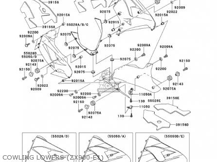 COWLING LOWERS (ZX900-E1) - ZX900E2 NINJA ZX9R 2001 USA CALIFORNIA CANADA