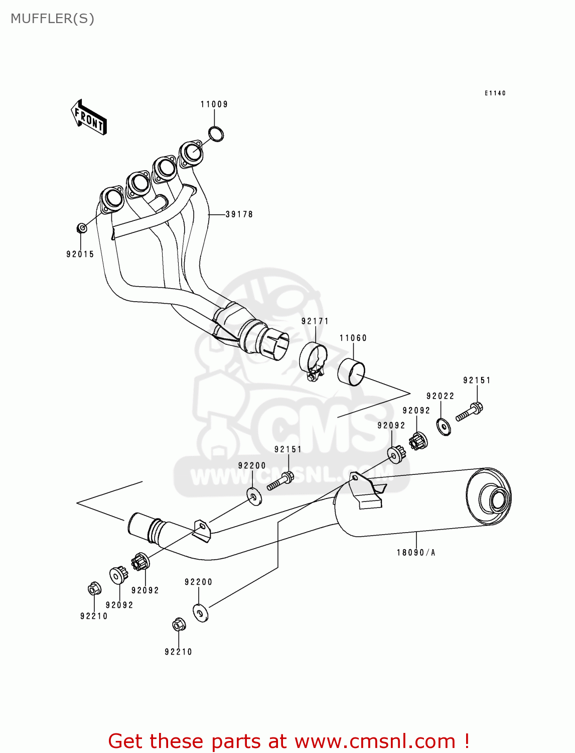 MUFFLER(S) ZX900EH1 NINJA ZX9R 2000 EUROPE UK FR IS NR