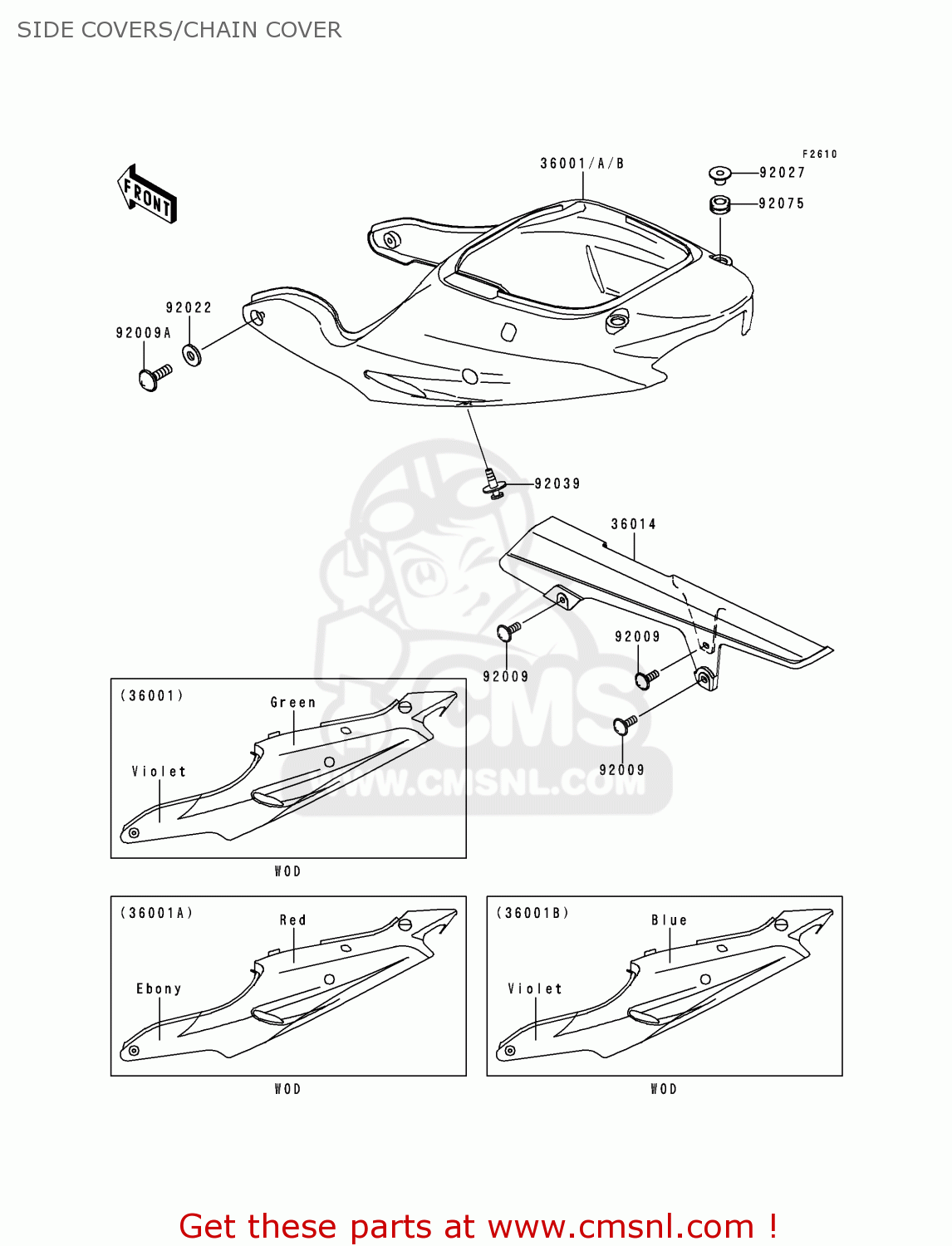 SIDE COVERS/CHAIN COVER ZX900EH1 NINJA ZX9R 2000 EUROPE UK FR IS NR