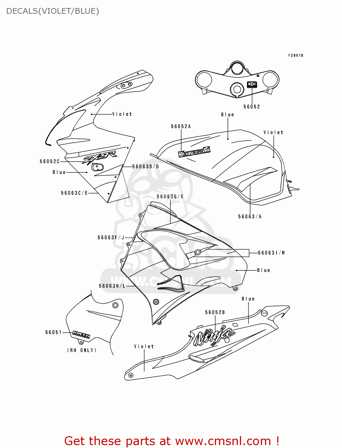 DECALS(VIOLET/BLUE) ZX900EH1 NINJA ZX9R 2000 EUROPE UK FR IS NR