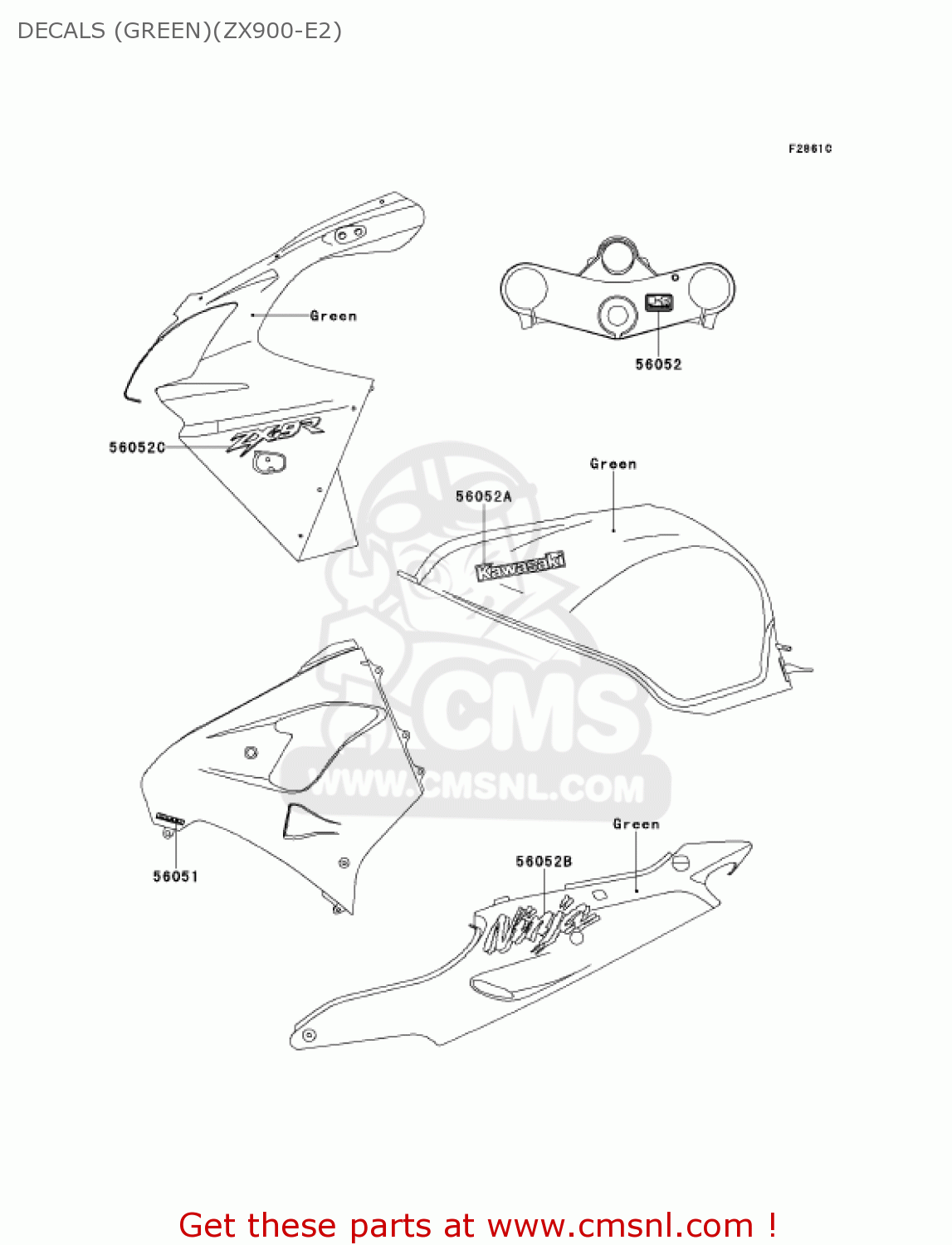 DECALS (GREEN)(ZX900-E2) ZX900F1 NINJA ZX9R 2002 USA CALIFORNIA CANADA