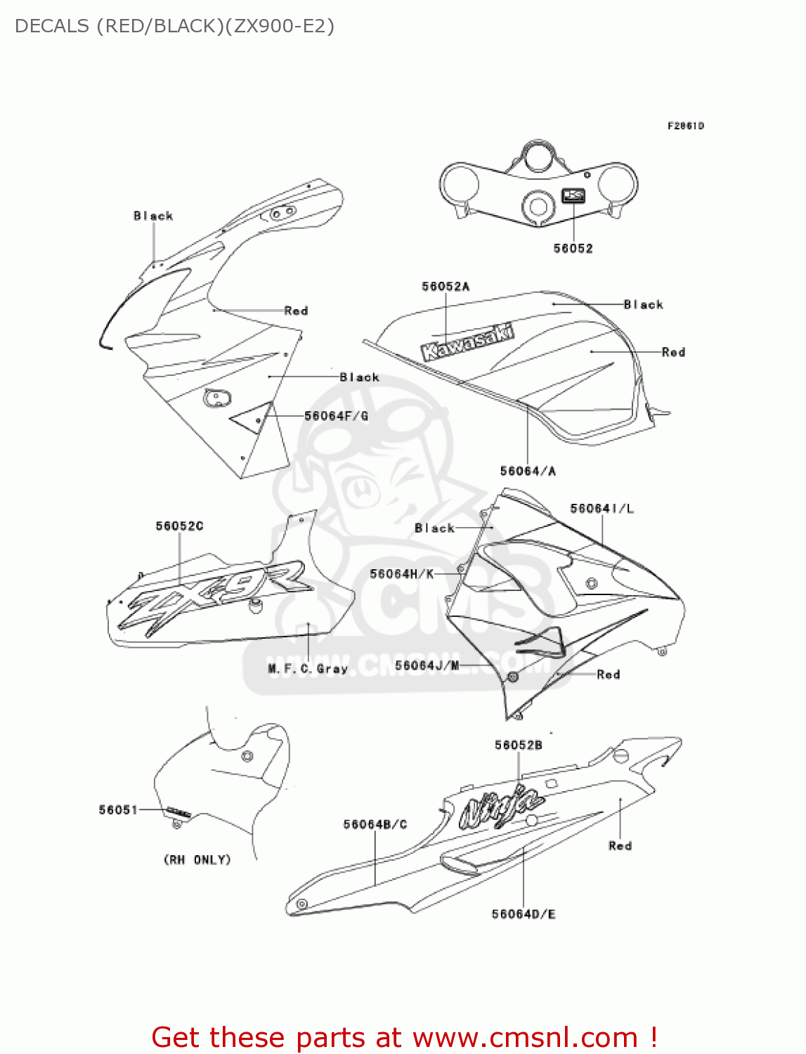 DECALS (RED/BLACK)(ZX900-E2) ZX900F1 NINJA ZX9R 2002 USA CALIFORNIA CANADA