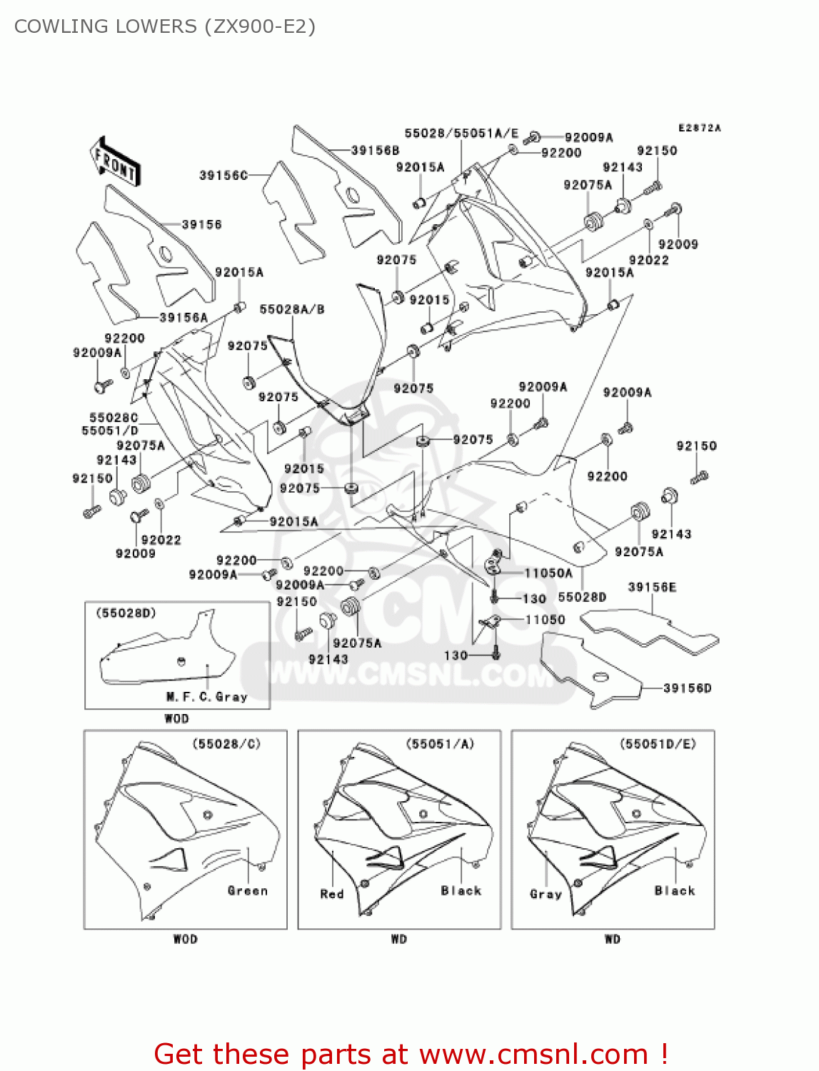 COWLING LOWERS (ZX900-E2) ZX900F1 NINJA ZX9R 2002 USA CALIFORNIA CANADA