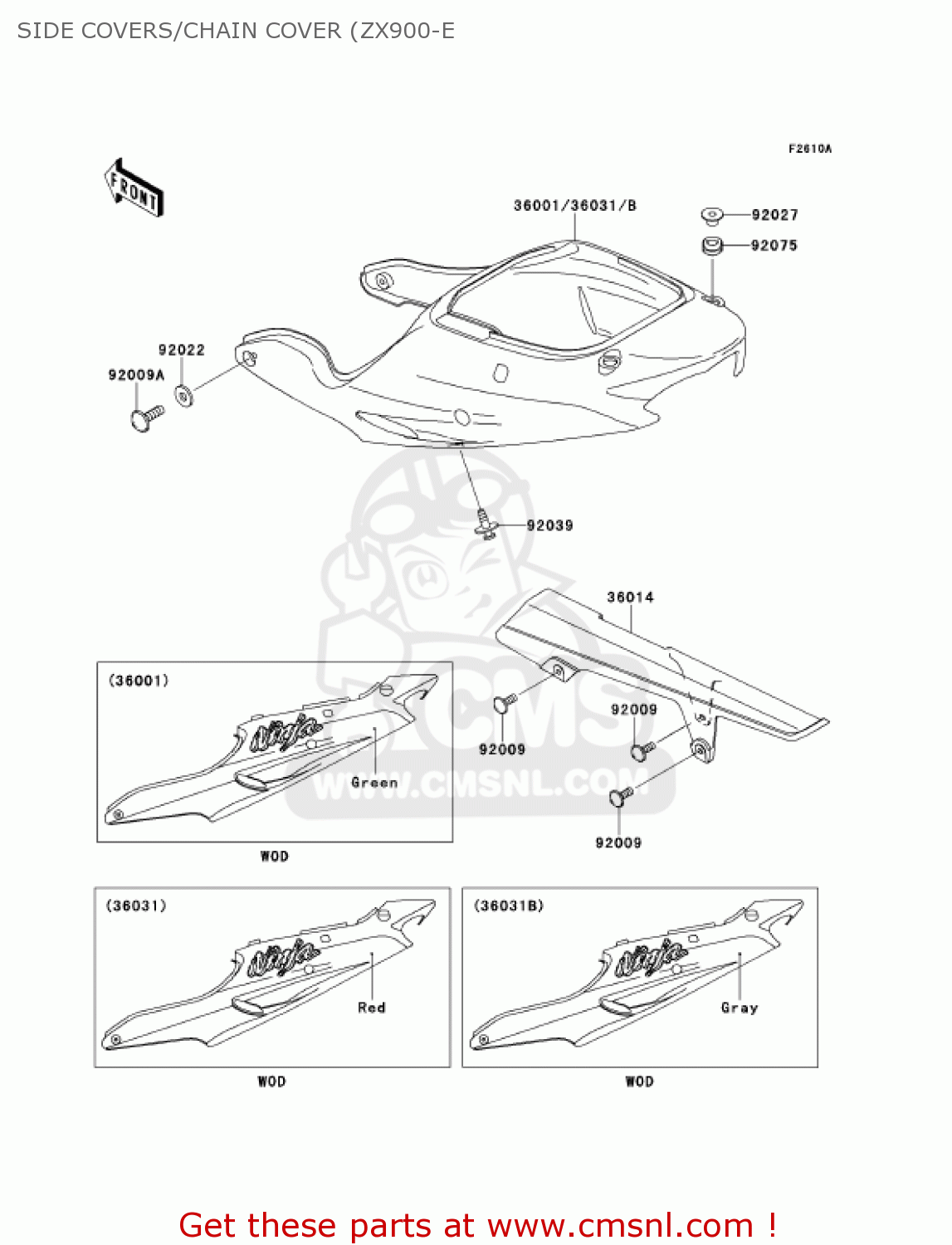 SIDE COVERS/CHAIN COVER (ZX900-E ZX900F1 NINJA ZX9R 2002 USA CALIFORNIA CANADA