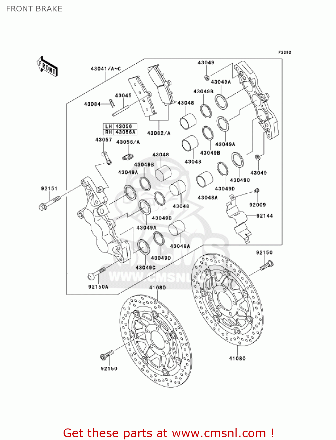 FRONT BRAKE ZX900F1 NINJA ZX9R 2002 USA CALIFORNIA CANADA