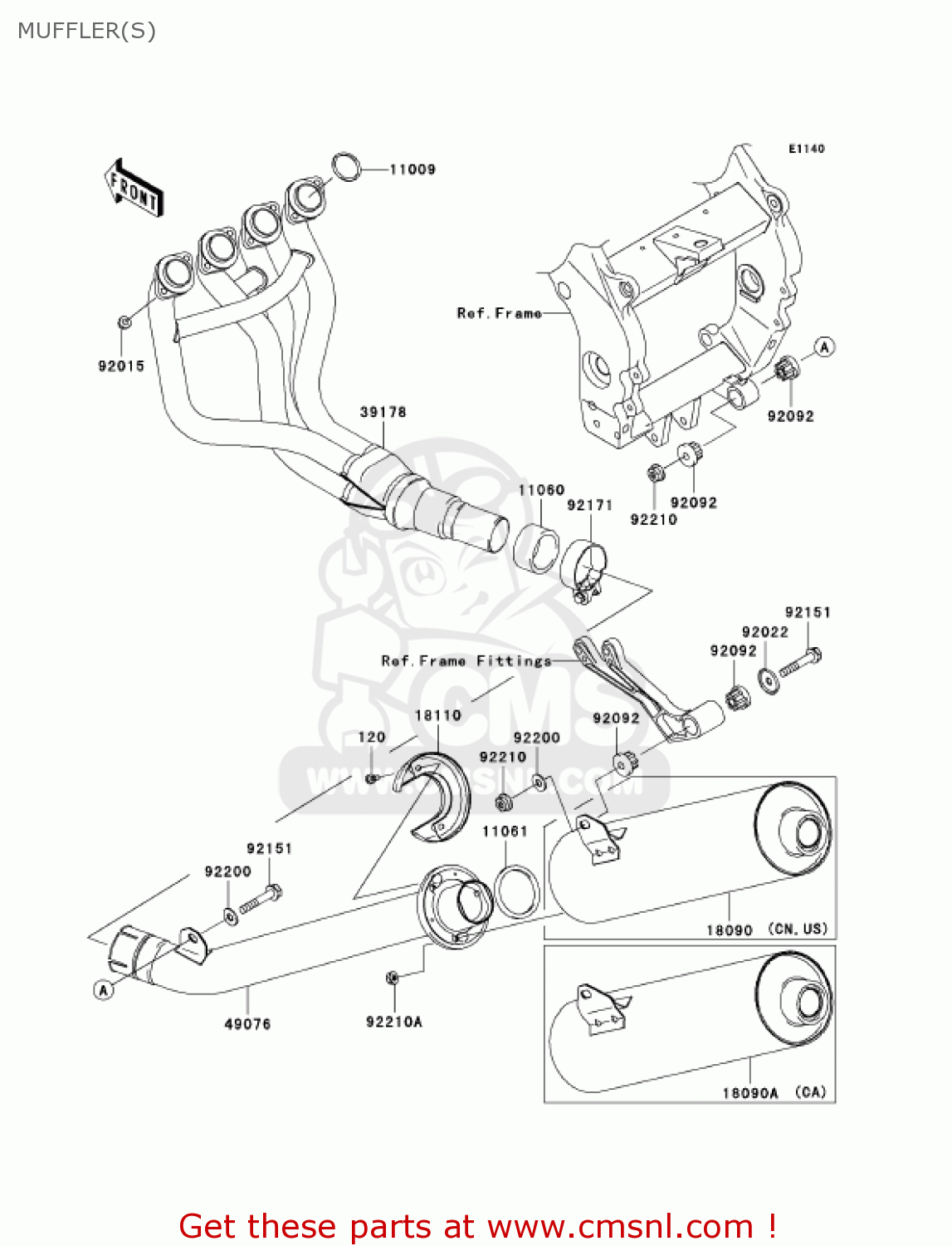 MUFFLER(S) ZX900F2 NINJA ZX9R 2003 USA CALIFORNIA CANADA