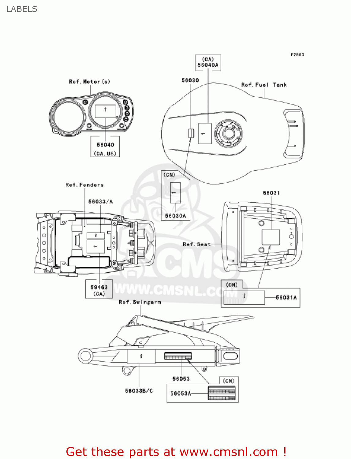 LABELS ZX900F2 NINJA ZX9R 2003 USA CALIFORNIA CANADA