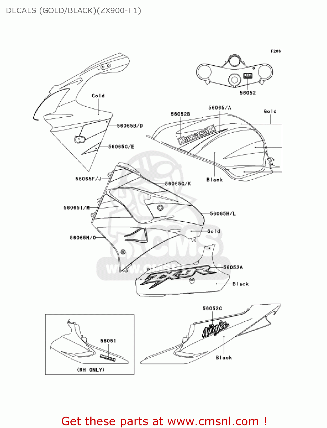 DECALS (GOLD/BLACK)(ZX900-F1) ZX900F2 NINJA ZX9R 2003 USA CALIFORNIA CANADA