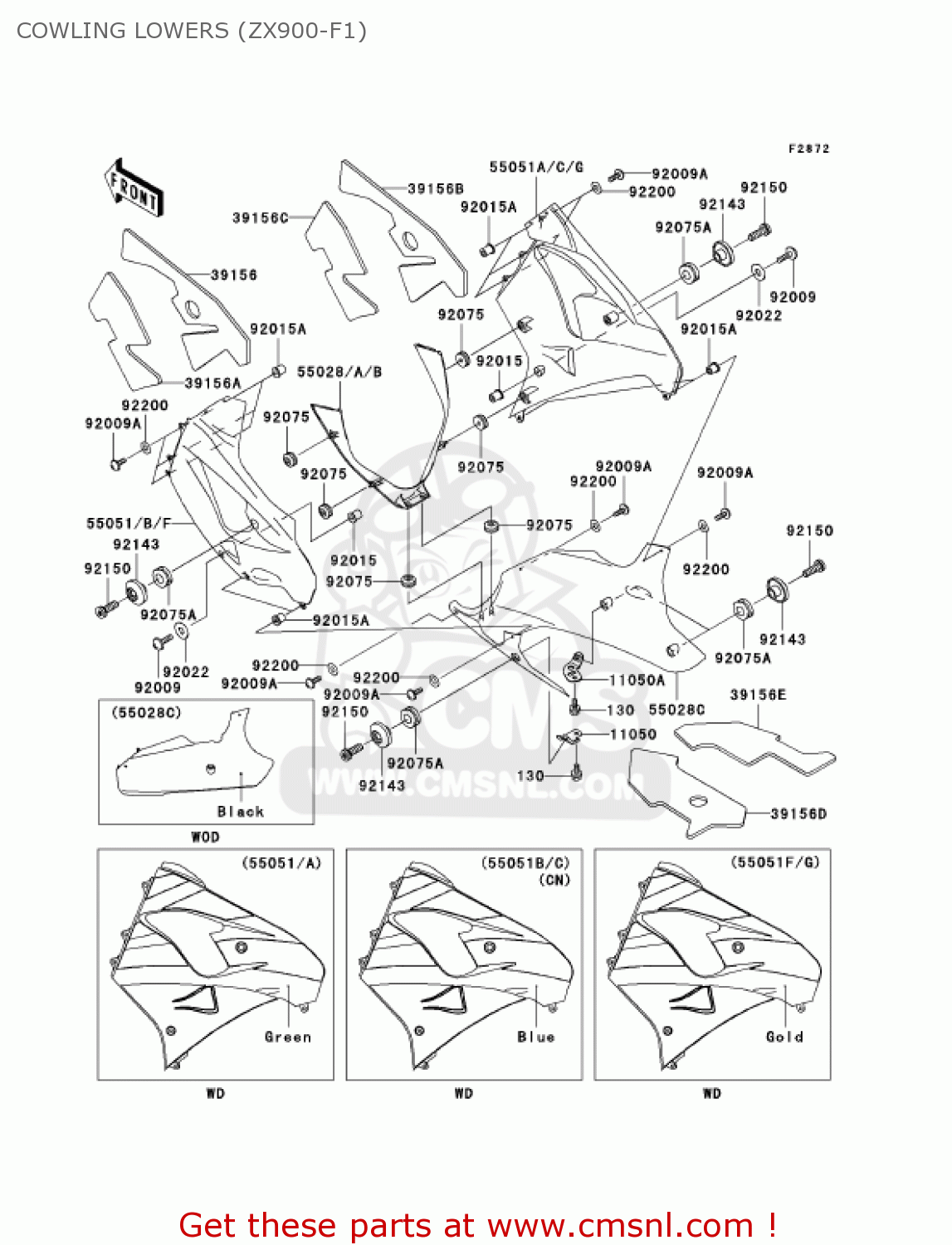 COWLING LOWERS (ZX900-F1) ZX900F2 NINJA ZX9R 2003 USA CALIFORNIA CANADA