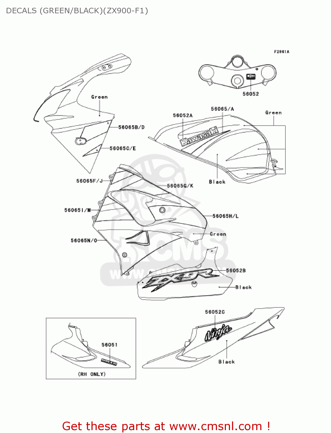 DECALS (GREEN/BLACK)(ZX900-F1) ZX900F2 NINJA ZX9R 2003 USA CALIFORNIA CANADA