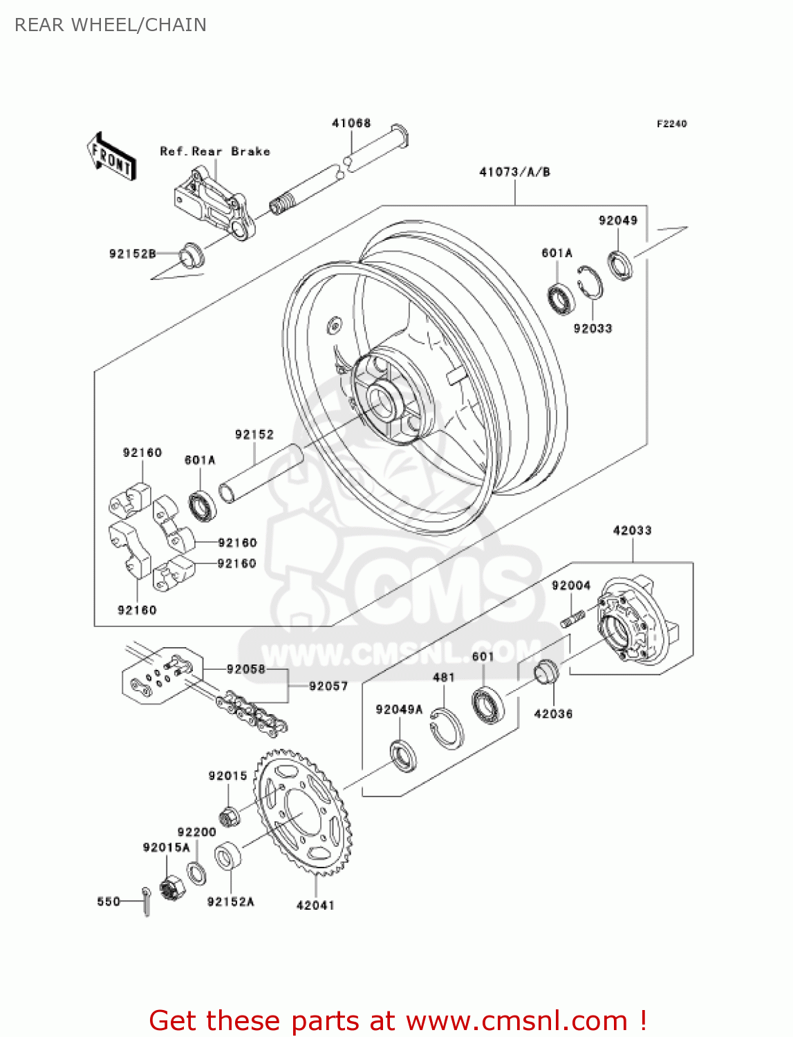 REAR WHEEL/CHAIN ZX900F2 NINJA ZX9R 2003 USA CALIFORNIA CANADA