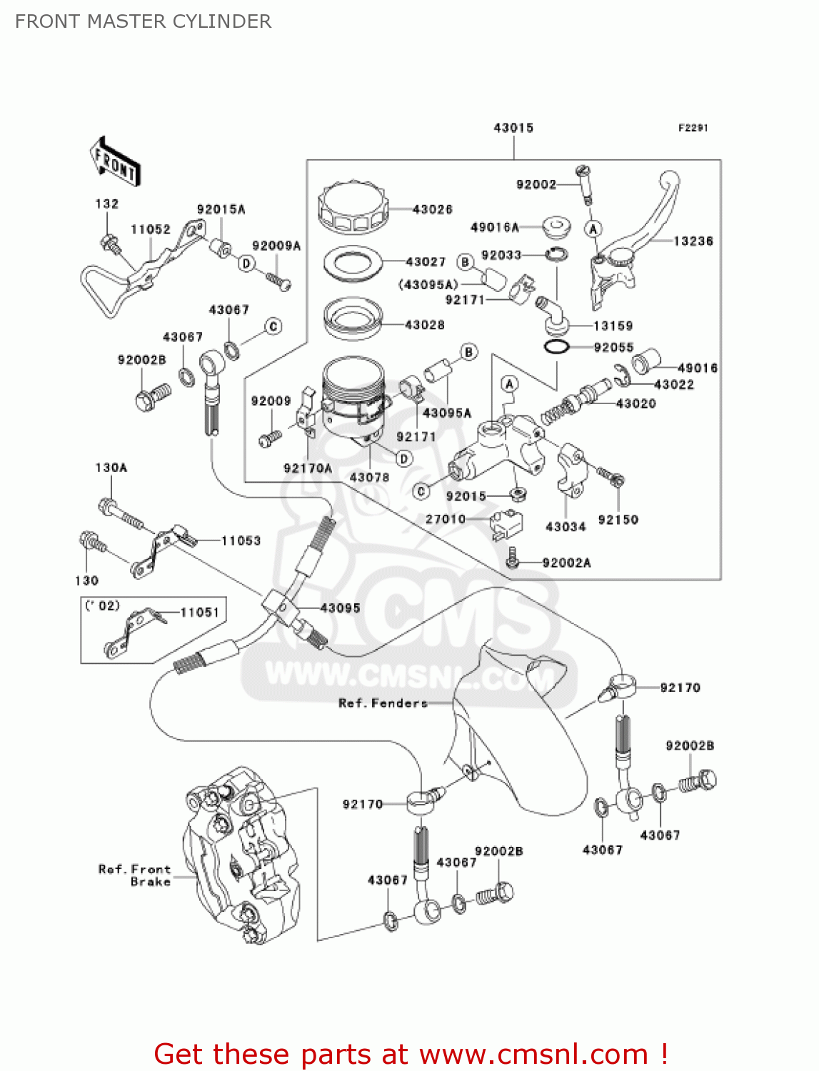 FRONT MASTER CYLINDER ZX900F2 NINJA ZX9R 2003 USA CALIFORNIA CANADA