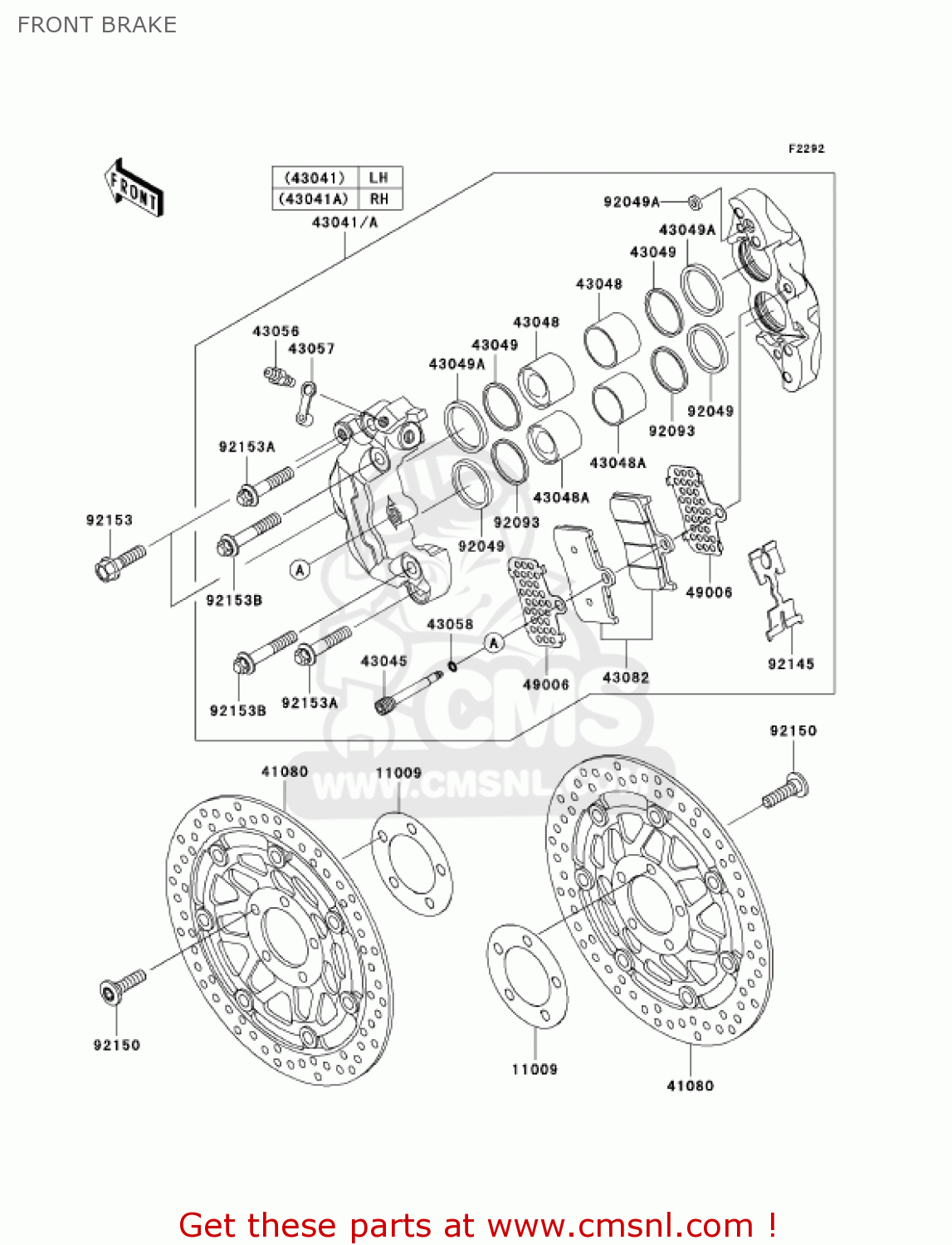 FRONT BRAKE ZX900F2 NINJA ZX9R 2003 USA CALIFORNIA CANADA