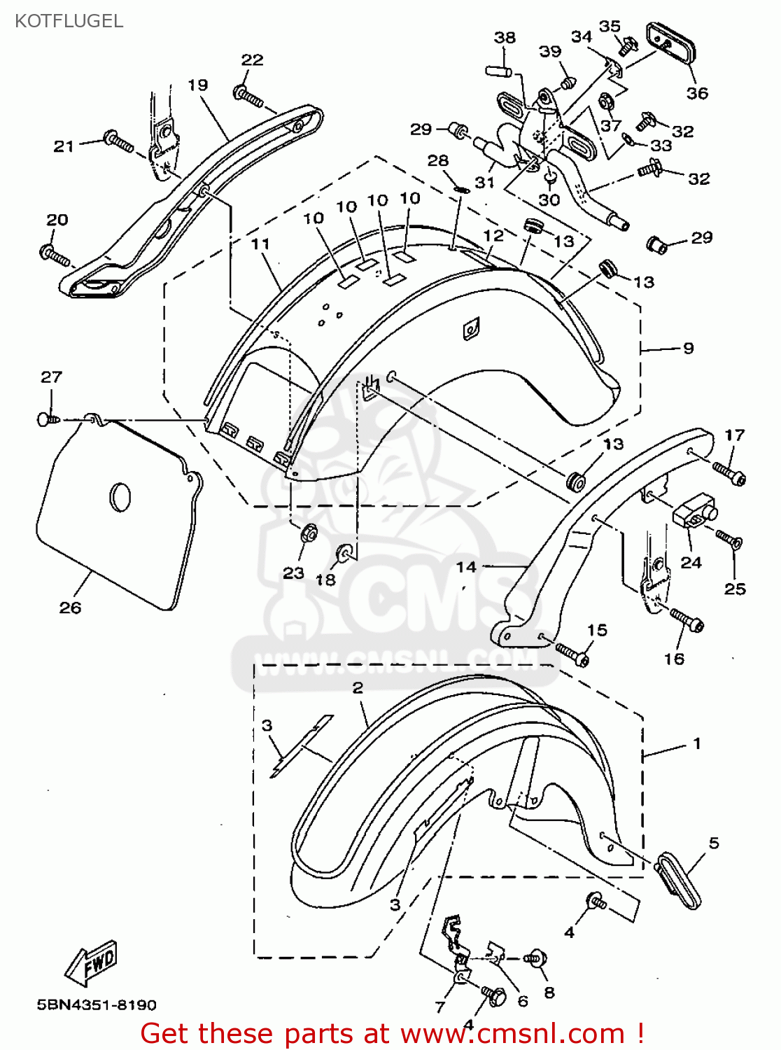 5BNW216R131X: Rear Fender Comp. Yamaha - buy the 5BN-W216R-13-1X at CMSNL