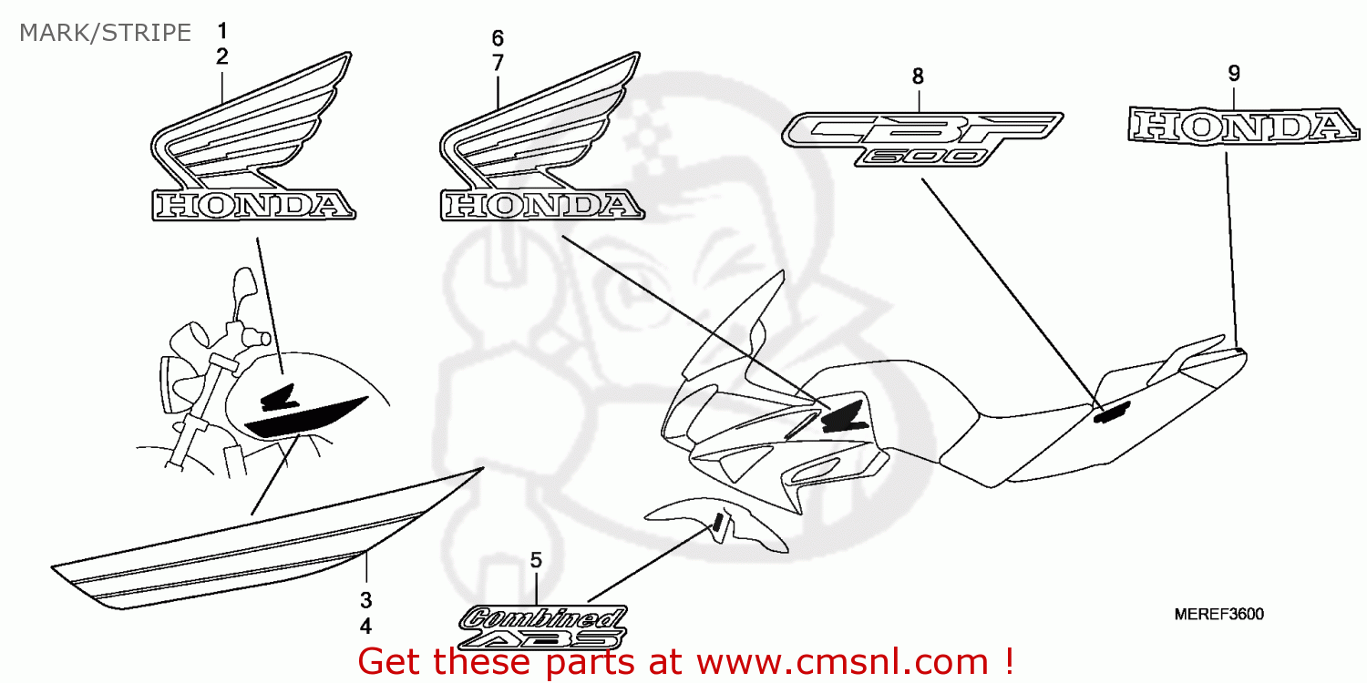 Honda STRIPE,R F*TYPE1* 17580MERR70ZA Honda STRIPE,R F*TYPE1* 17580MERR70ZA