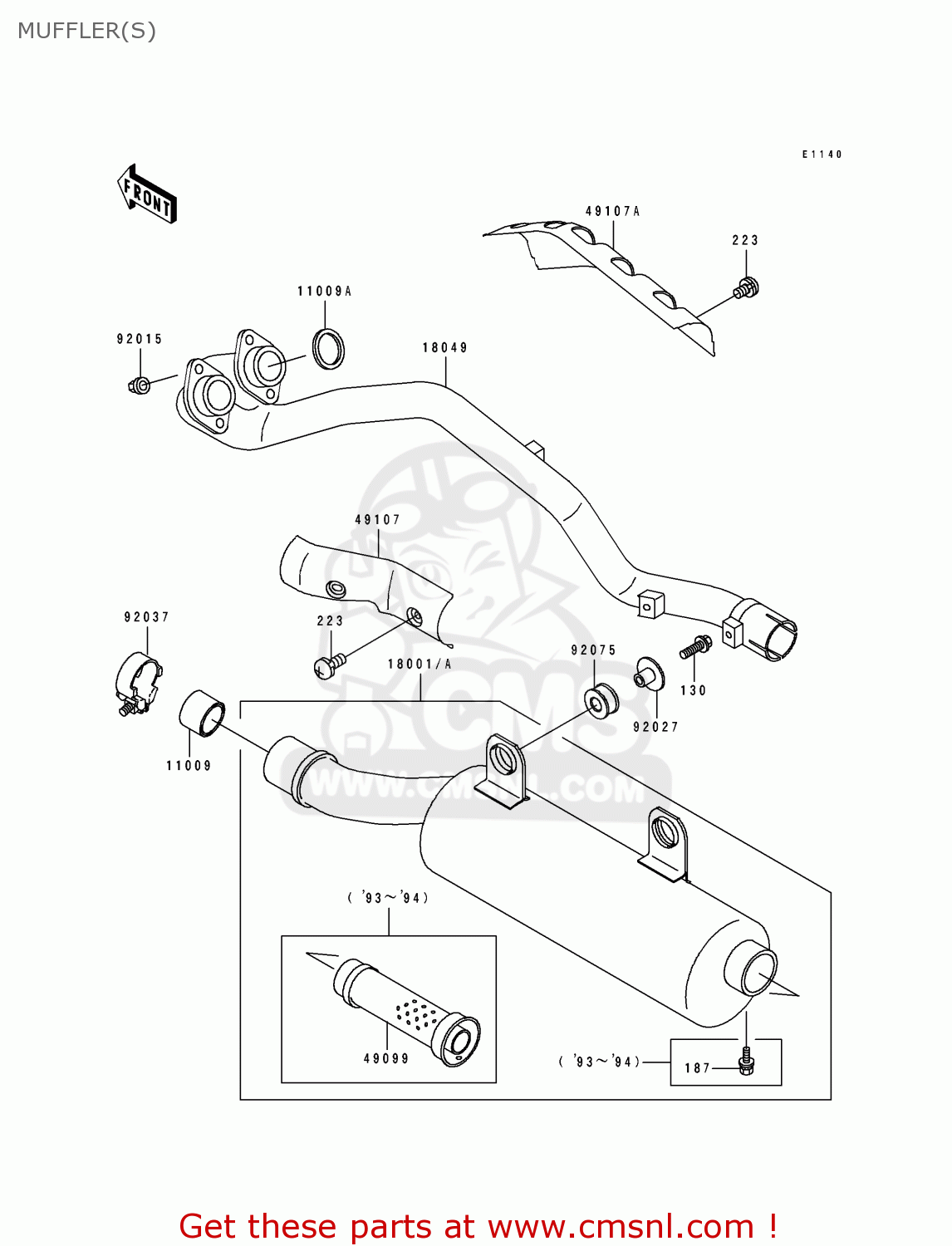 190991219 Bafflepipe Muffler Kawasaki buy the 190991219 at CMSNL