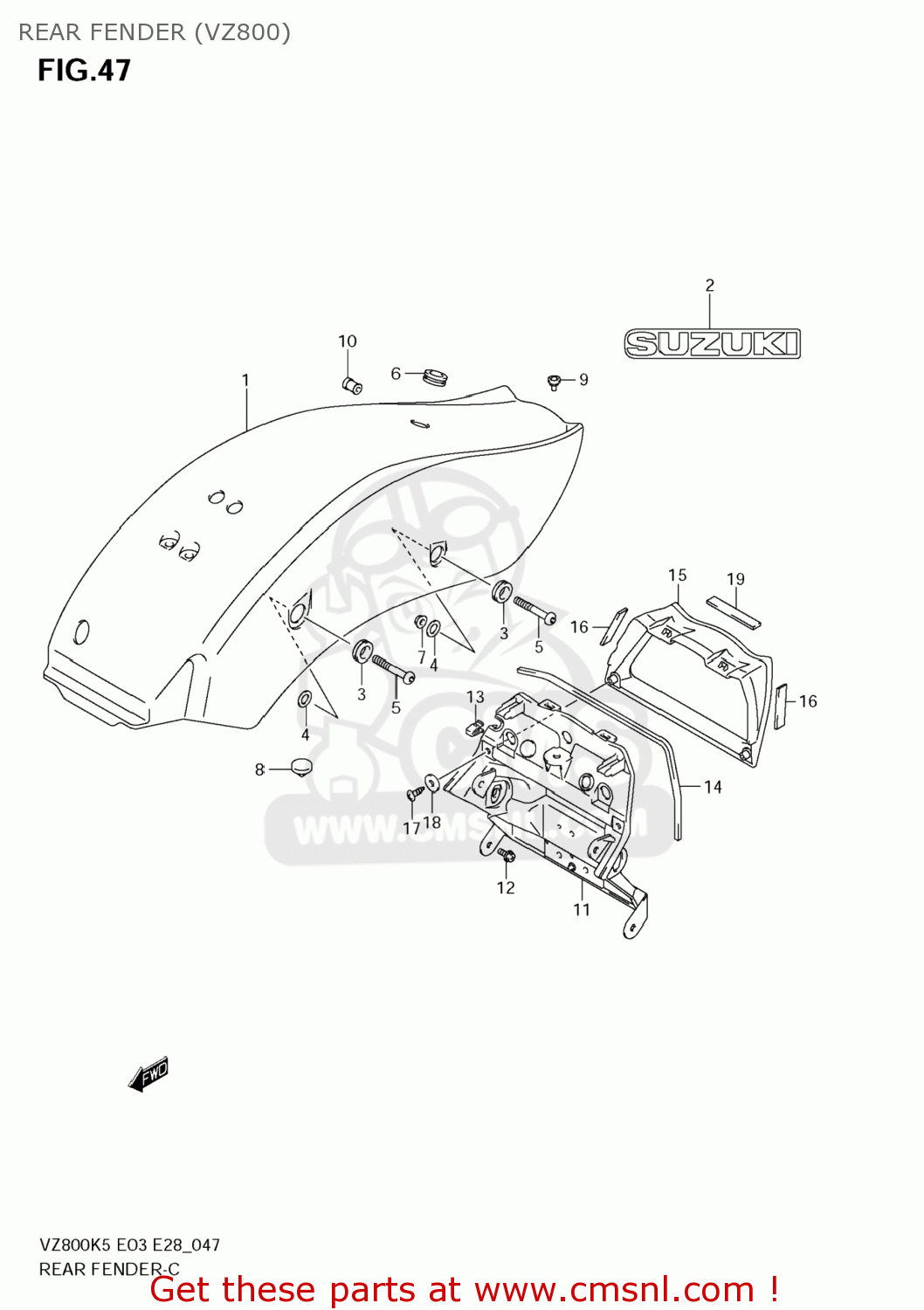 CUSHION,RR FENDER RR COVER for VZ800Z BOULEVARD M50 2007 (K7) USA