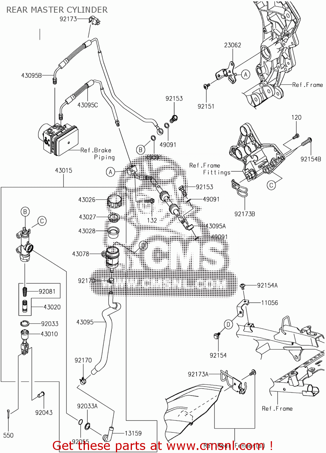 Kawasaki HOSE-BRAKE,RR CALIPER 430951448 Kawasaki HOSE-BRAKE,RR CALIPER 430951448