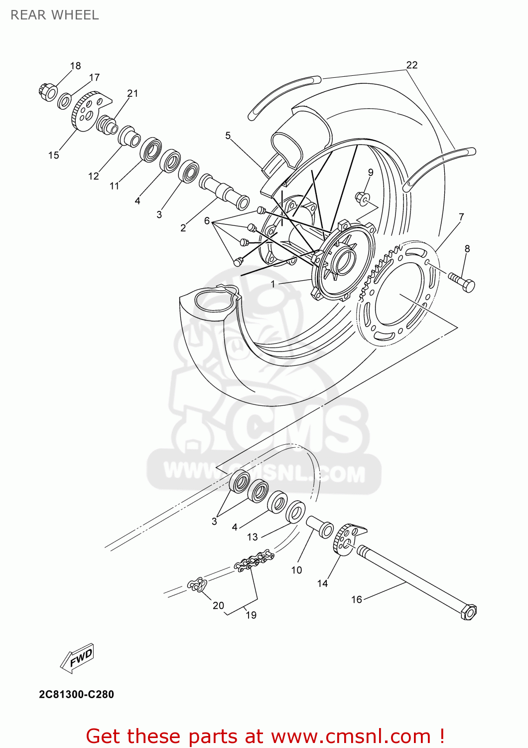 2C82530400: Spoke Set, Rear Yamaha - buy the 2C8-25304-00-00 at CMSNL