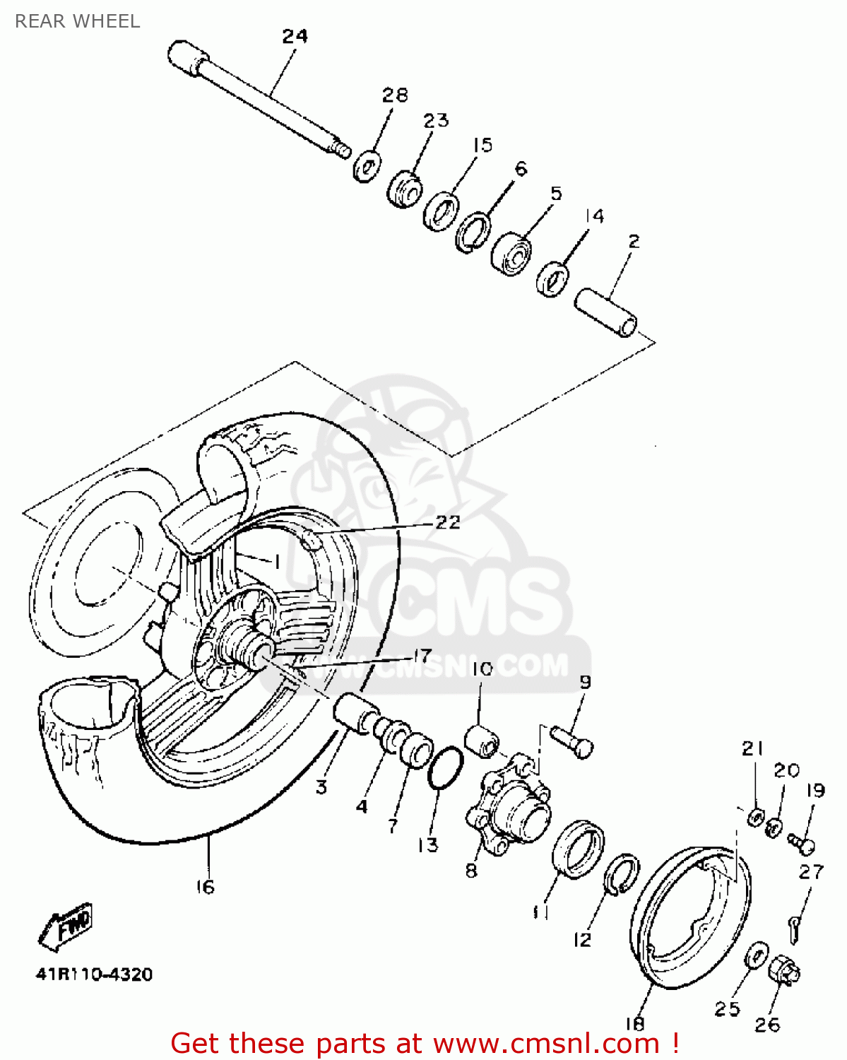 26H2538100: Axle, Wheel Yamaha - buy the 26H-25381-00 at CMSNL