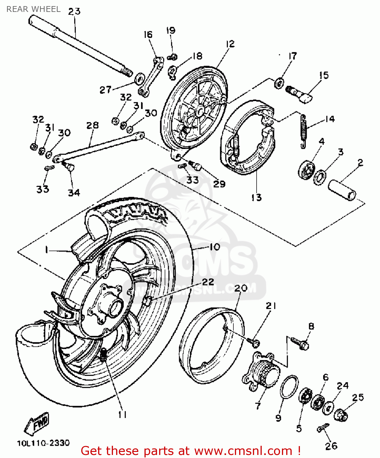 10L253382098: Cast Wheel, Rear Yamaha - buy the 10L-25338-20-98 at CMSNL