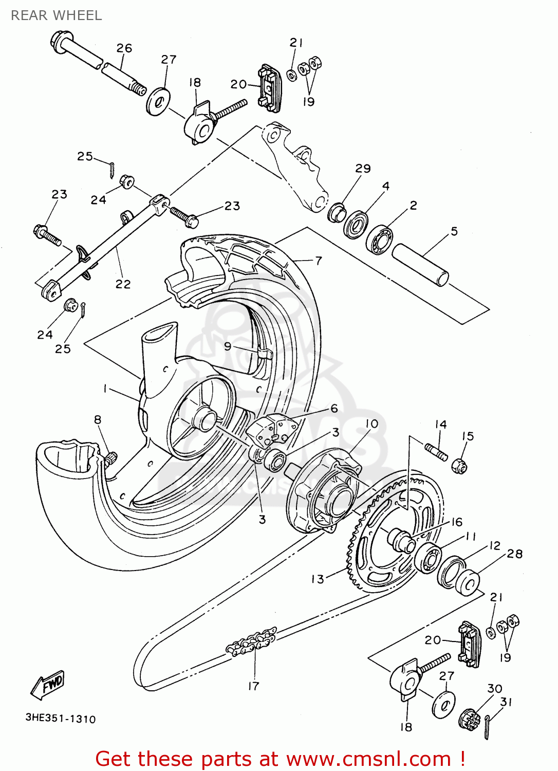 3HE253385033: Cast Wheel, Rear Yamaha - buy the 3HE-25338-50-33 at CMSNL