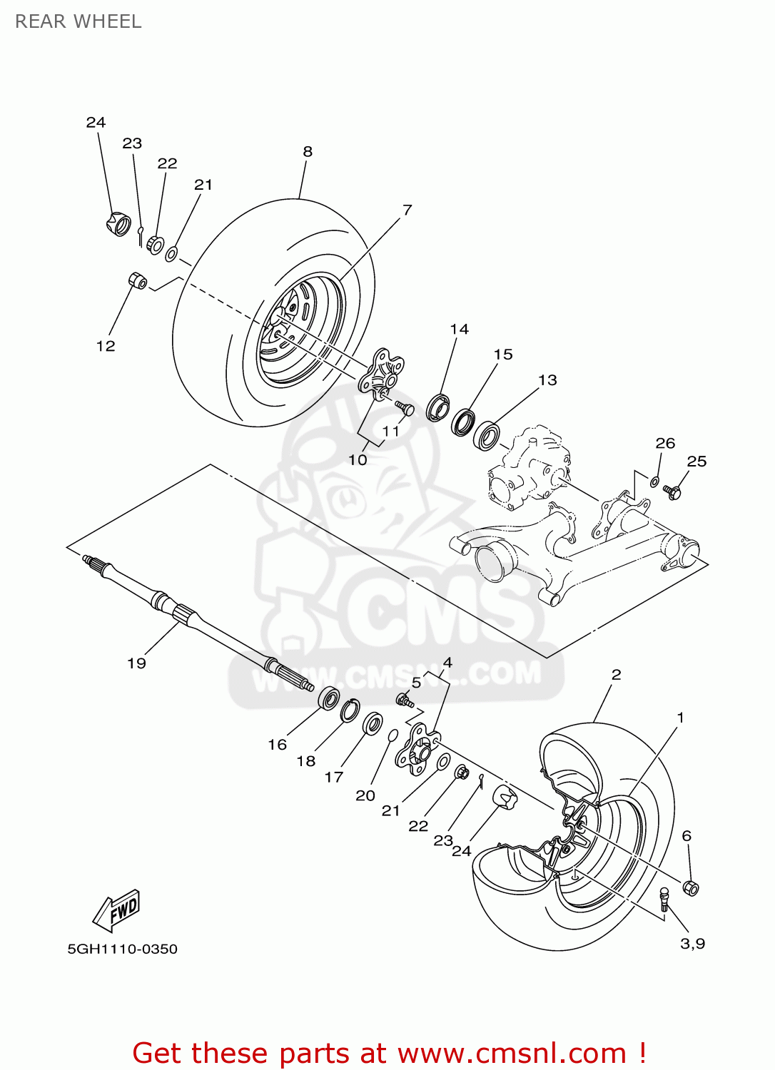 Yamaha AXLE, WHEEL 5GH2538100 Yamaha AXLE, WHEEL 5GH2538100