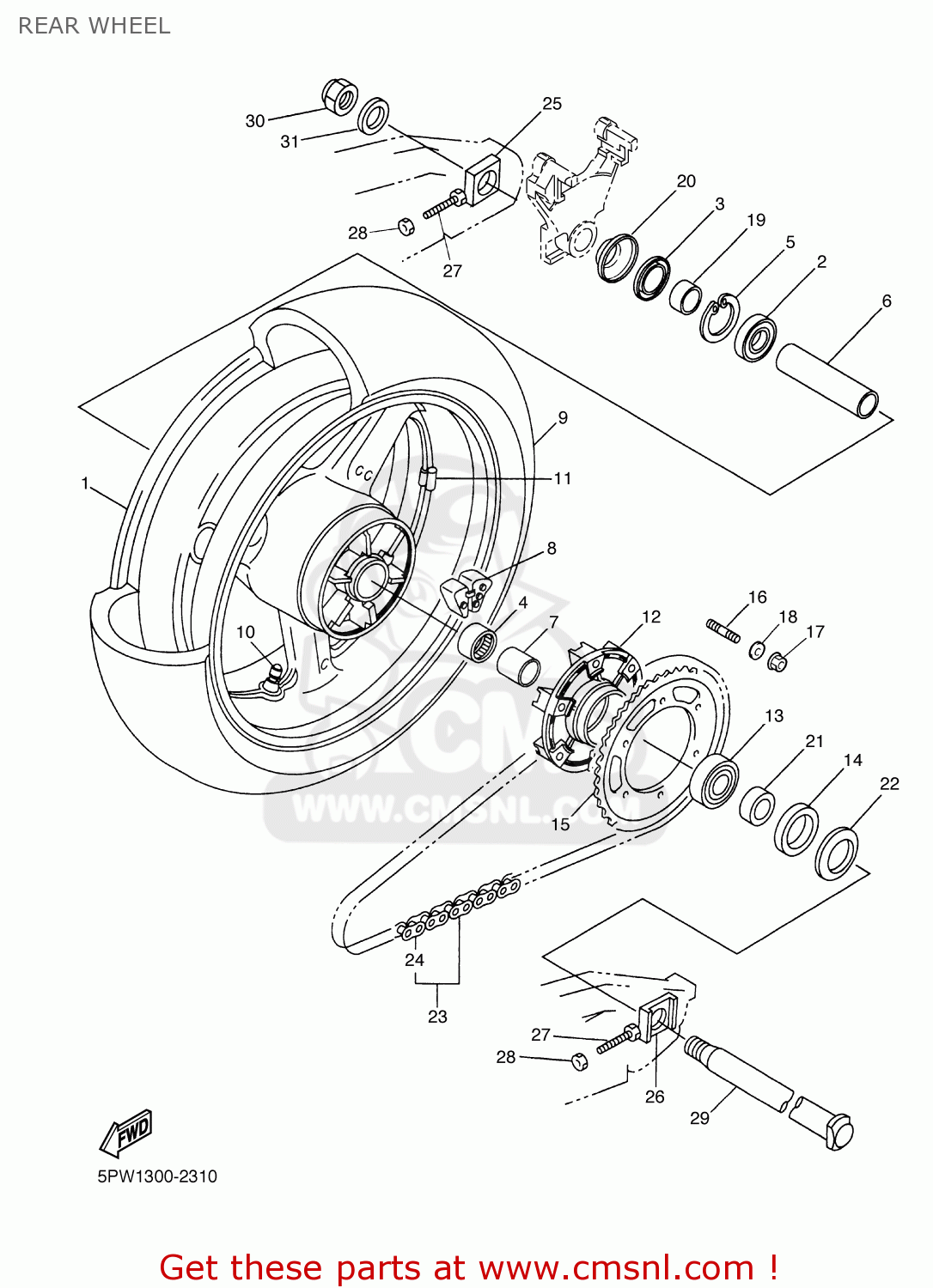 5PW253380133: Cast Wheel, Rear Yamaha - buy the 5PW-25338-01-33 at CMSNL