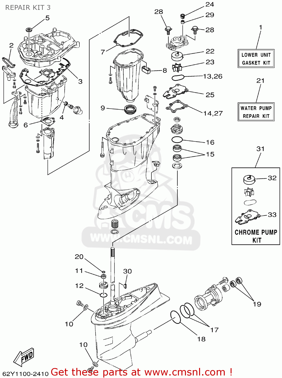 62yw000122: Lower Unit Gasket Kit (nas) Yamaha - Buy The 62y-w0001-22 