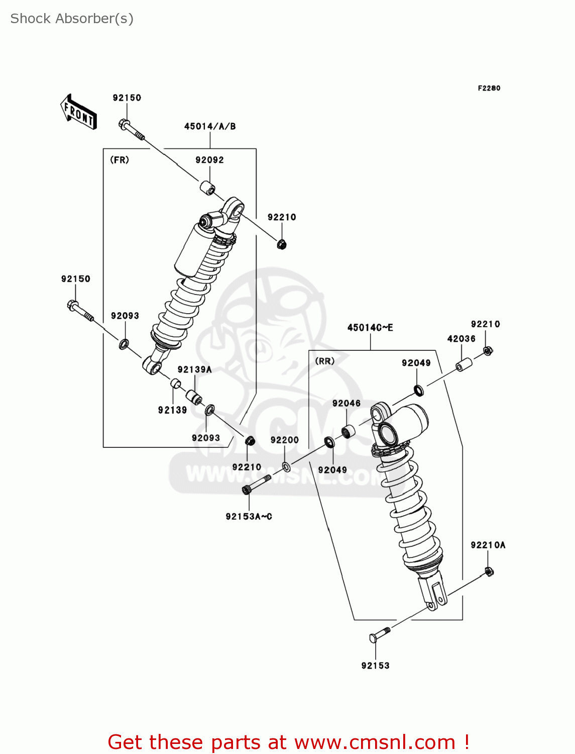 450140184eh: Shockabsorber,fr,p.wh Kawasaki - Buy The 45014-0184-eh At 