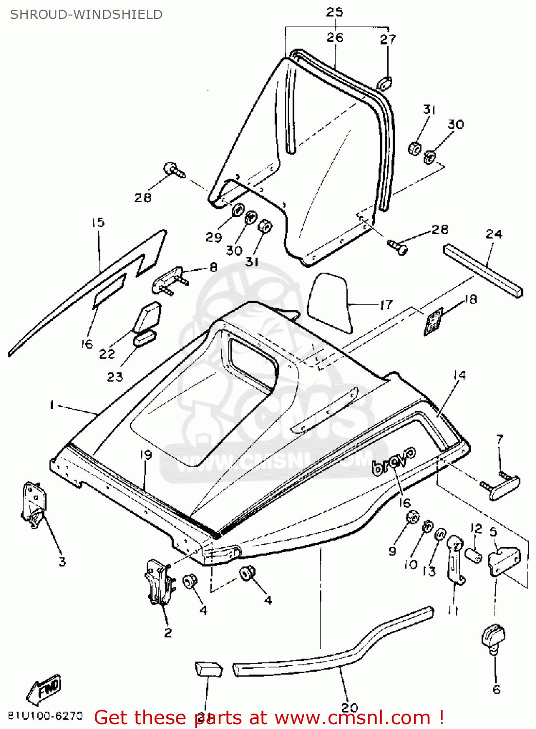 80J7721000: Windshield Comp. Yamaha - buy the 80J-77210-00 at CMSNL