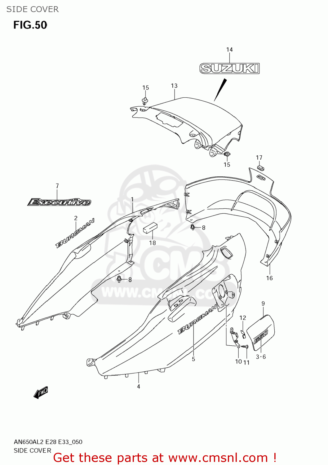 Suzuki COVER,SIDE,L(WHITE) 4721110G31YPA Suzuki COVER,SIDE,L(WHITE) 4721110G31YPA