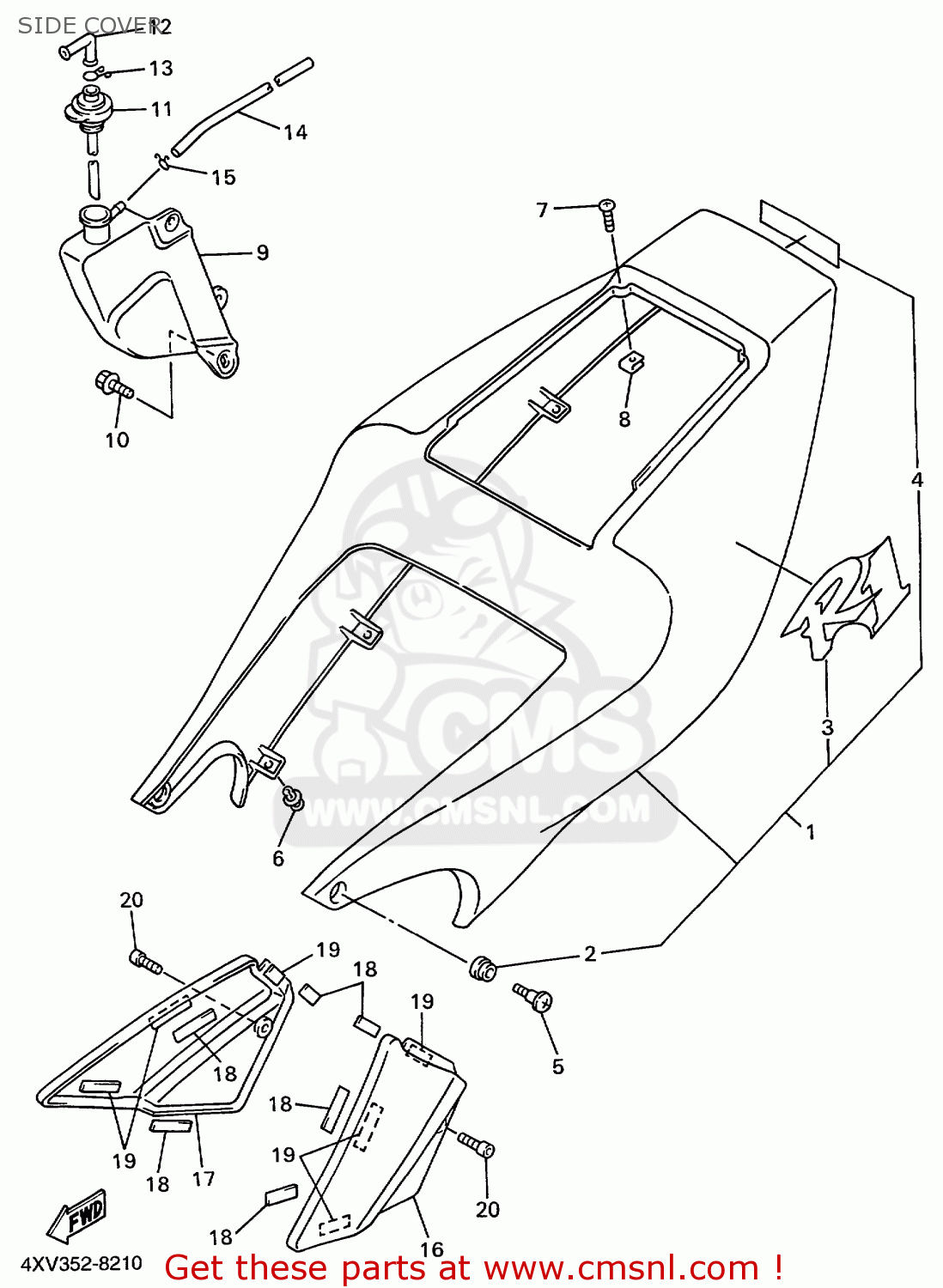 4XVY217100P0: Cover, Side 1 Yamaha - buy the 4XV-Y2171-00-P0 at CMSNL